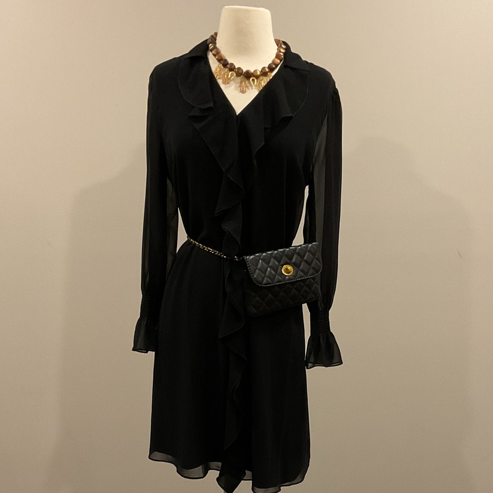 Elegant Black Ruffle Dress with sheer arms